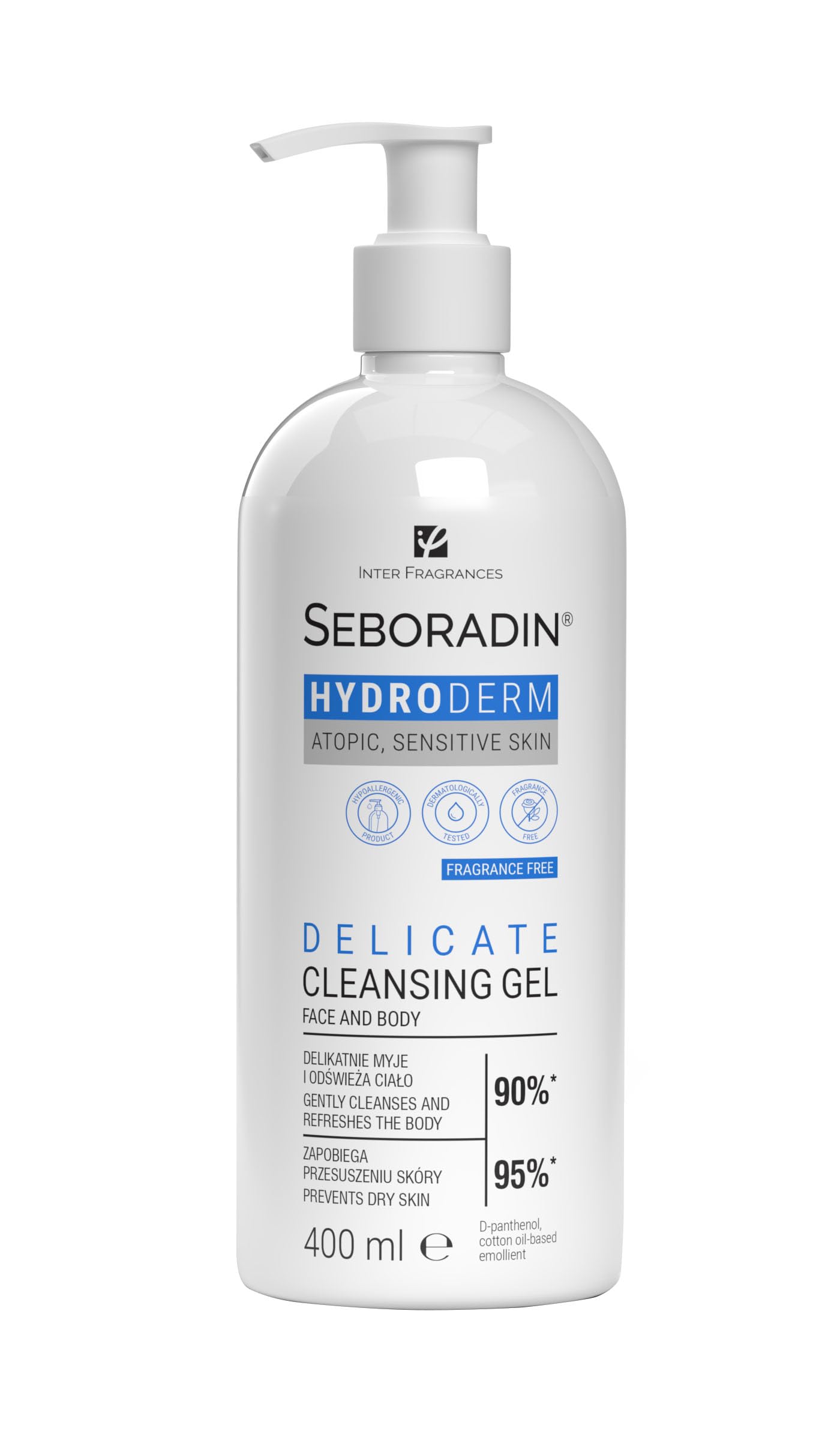 Seboradin Hydroderm Shower Gel For Women And Men For Sensitive Dry Atopic Skin Wash Gel For Face And Body With D-Panthenol Emollient Cottonseed Oil 400ml