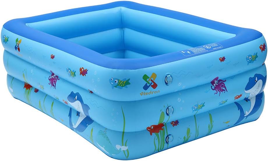 Auvem Inflatable Swimming Pool, Family Kids Water Play Fun Shark Swimming Pool Kids Water Play Fun, Foldable Travel Basin Seat Ball Pool for Babies Toddlers (59IN)