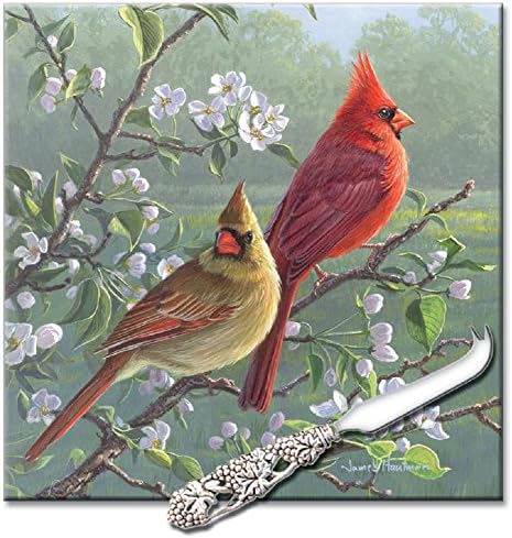 Square Glass Cheese Board Beautiful Songbirds.
