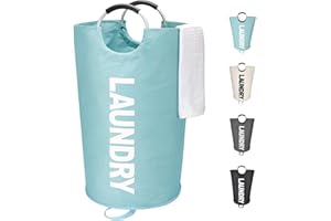 Maxsilan 90L Large Laundry Basket, Freestanding Tall Clothes Hamper, Collapsible Laundry Bag,Waterproof with Foam Protected Aluminum Handles for College Dorm, Family,Light Blue
