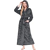 HEARTNICE Womens Long Hooded Robe, Soft Warm Fleece Bathrobes Full Length Plush House Coat