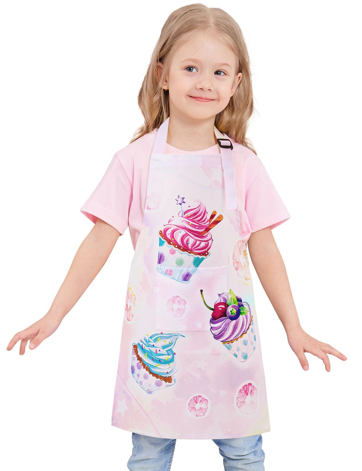 Wernnsai Kids Aprons - Cupcake Kids Art Aprons for Girls, Waterproof Toddler Chef Aprons for Cooking, Baking, Painting, Gardening, Adjustable Bib Apron with Pocket