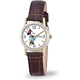 Minnie Mouse Watch for Women – Stylish Minnie Mouse Watches for Women, Gift for Watch Lovers, Elegant & Fun Timepiece – Brown Leather Strap, Silver Case, White Dial, Gold Bezel