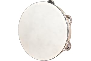 YAYUZEST Tambourine for Adults, Wooden Hand Held Drum with Metal Jingles - Single Row Percussion for Church, KTV, Party (8 Inch)