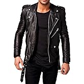 DECIMAL Men's Black REAL Lambskin Leather Biker Jacket VINTAGE GENUINE MOTORCYCLE JACKETS FOR MEN