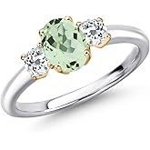 Gem Stone King 10K 2 Tone Gold Green Prasiolite and White Topaz Engagement Ring For Women | 1.18 Cttw | Oval 7X5MM | Gemstone Birthstone