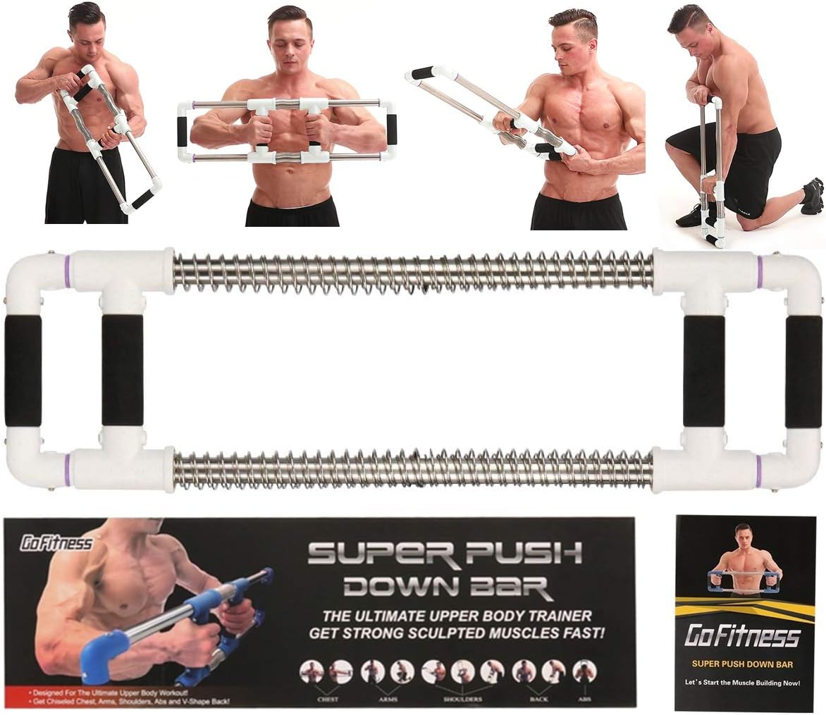 GoFitness Push Down Bar Machine - Chest Expander at Home Workout Equipment - Portable Spring Resistance Exercise Gym Kit for Home, Travel or Outdoors : Sports & Outdoors