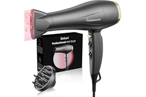 Dekuri Hair Dryer with Diffuser, Professional Salon Ionic Blow Dryer with Nozzle, 2 Speed & 3 Heat Setting, Cool Shot Button, Fast Drying Hair dryers for Women and Men, for Curly Hair, Dark Gray