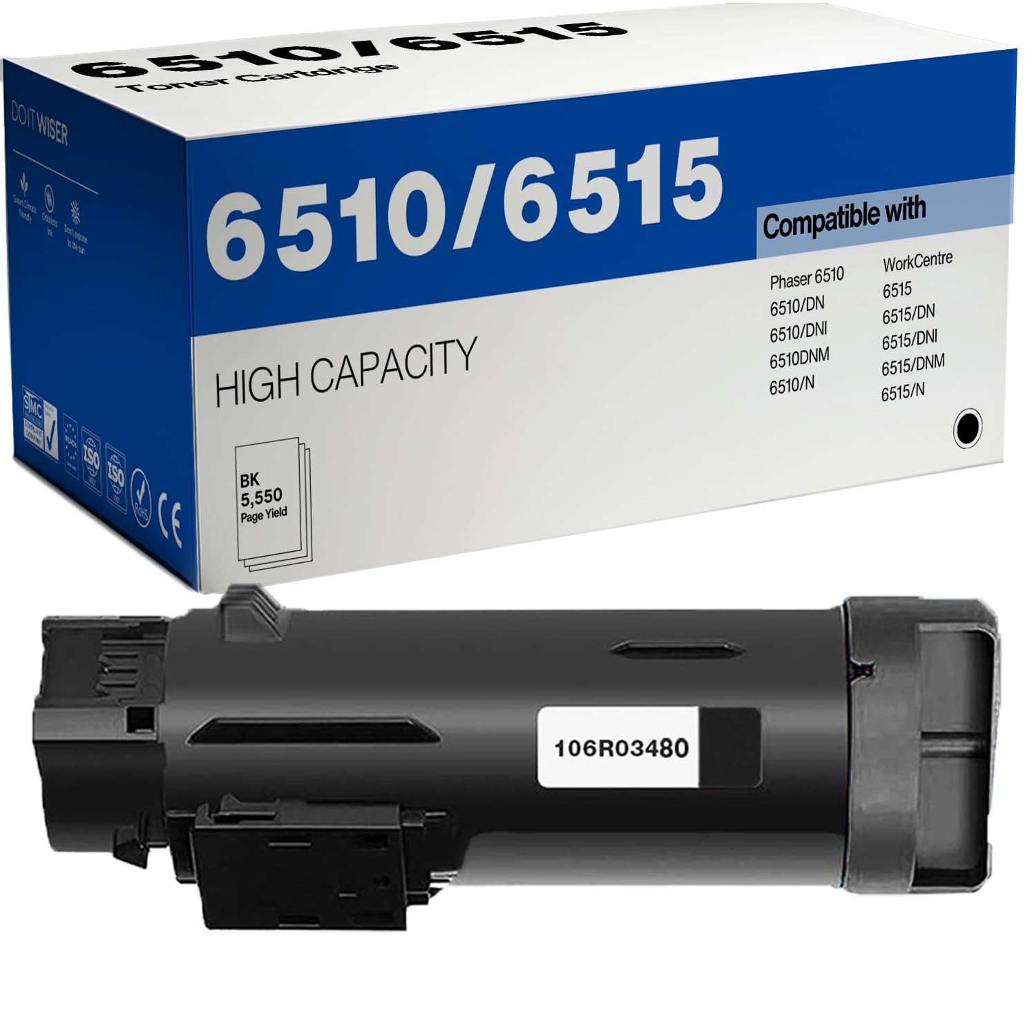 Photo 1 of Do it Wiser Compatible Toner Cartridge Replacement for Xerox Phaser 6510 6510DN 6510DNI, Xerox WorkCentre 6515 6515DN 6515DNI 106R03480 (Black - High Yield)