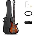 Ktaxon 5 String Electric Bass Guitar, Full Size Standard Right Handed Rosewood Fretboard Bass Kit with Gig Bag Strap Cable Wrench Tool (Upgraded Sunset)