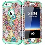 Hocase iPhone 6 Plus Case with Vintage Exotic Flower Pattern and Drop Protection Hybrid Dual Layer for iPhone 6 Plus / 6s Plus 5.5" - Teal