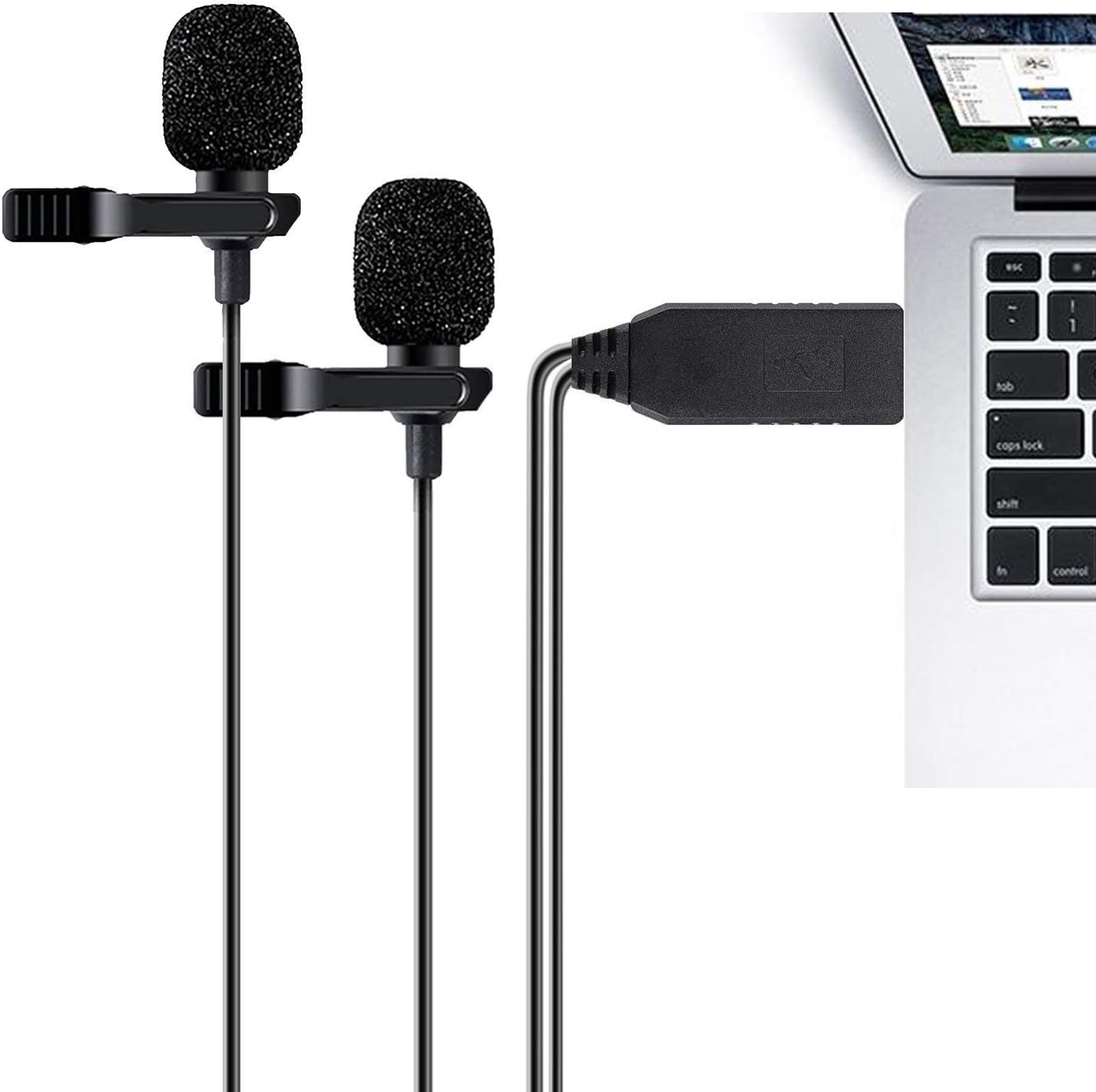 USB Plug Mini Dual Clip on Mic for Laptop, USB Plug Interface Double ...