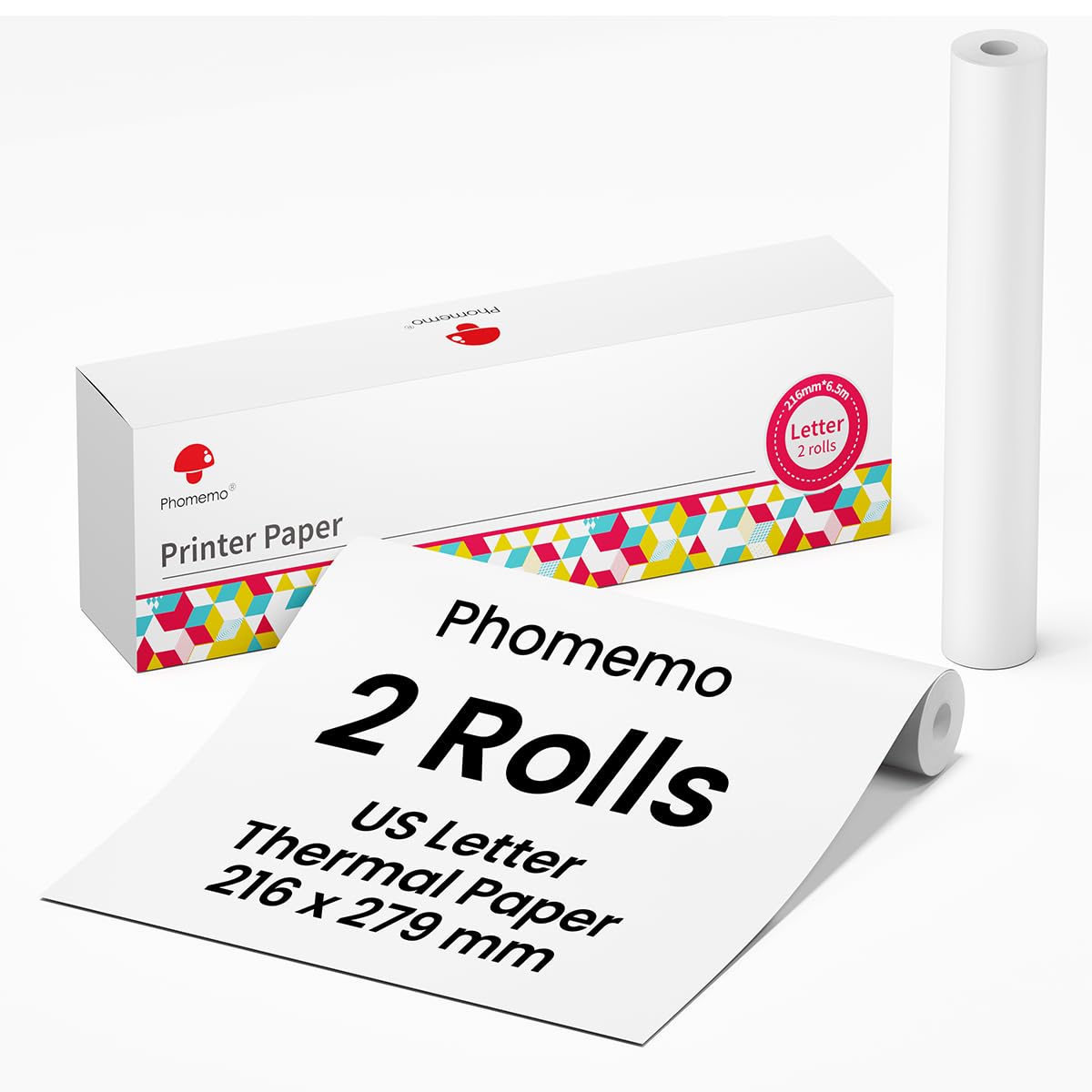 Phomemo 2 Roll Thermal Printer Paper, US Letter Paper Size 216mm X 6.5m (8.5'' X 256''), Compatible with M832/M831/M833/M834 Portable Printers, Suitable for Printing Documents, Pictures, and Forms