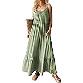 Mieazom Women's Sleeveless Maxi Dress Spaghetti Strap Summer Casual Loose Tiered Flowy Swing Beach Long Dresses with Pockets