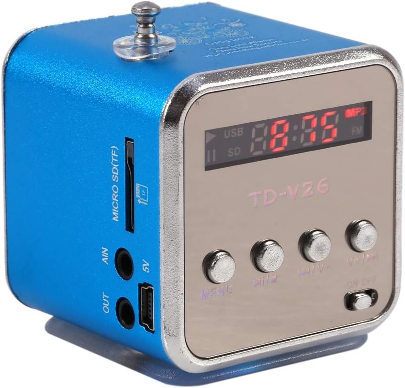 Yoidesu Portable Mini Speaker Music Player FM Radio Battery Powered Mini Digital Display Screen Speaker Music Player for Computer&Cell Phone Support TF Card and U Disk (Blue)