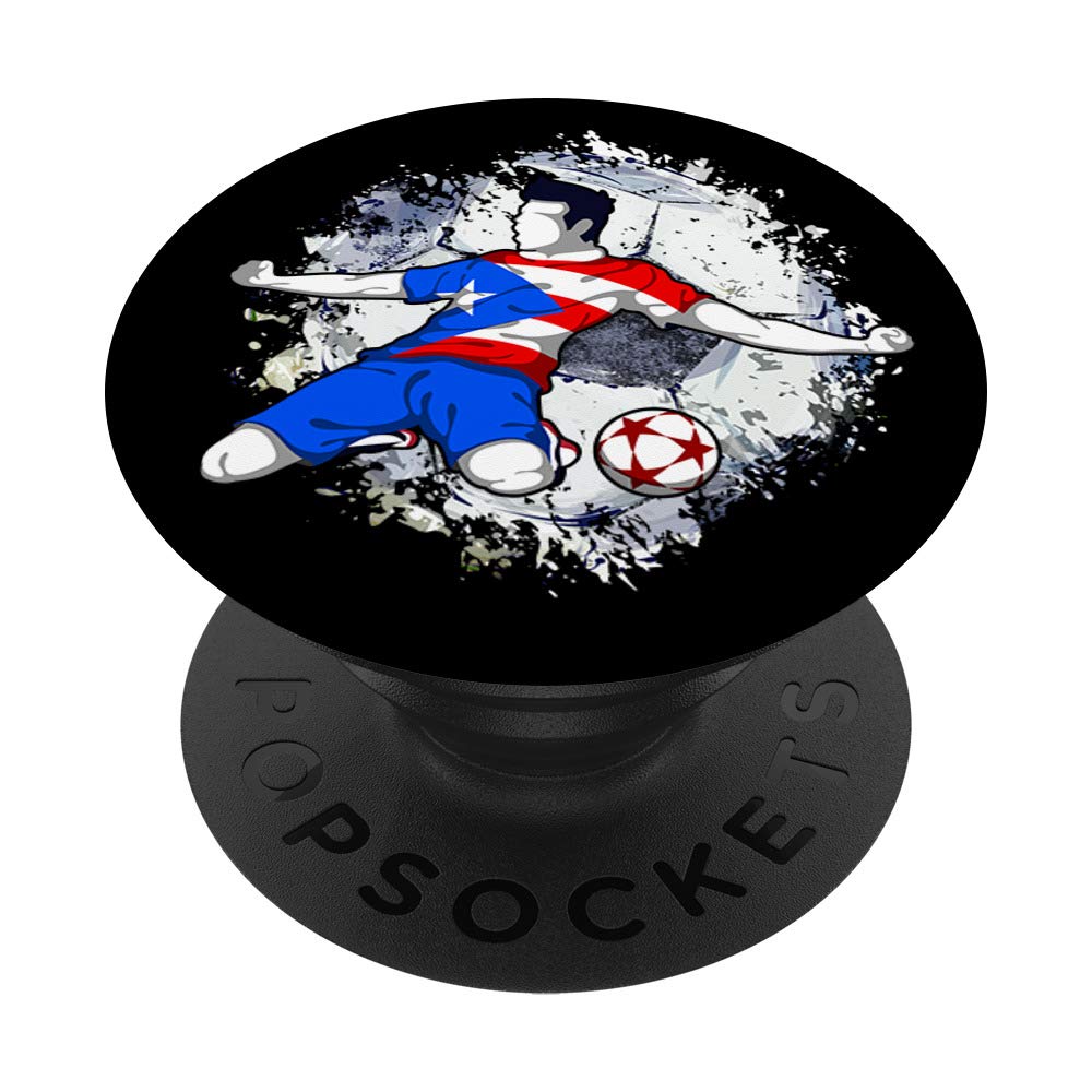 Puerto Rico Soccer Puerto Rican Flag Proud Football Striker PopSockets PopGrip: Swappable Grip for Phones & Tablets
