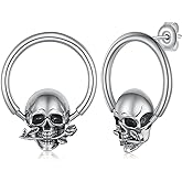 Skull Earrings 925 Sterling Silver Rose Skull Stud Earrings Gothic Jewelry Gifts Halloween for Women