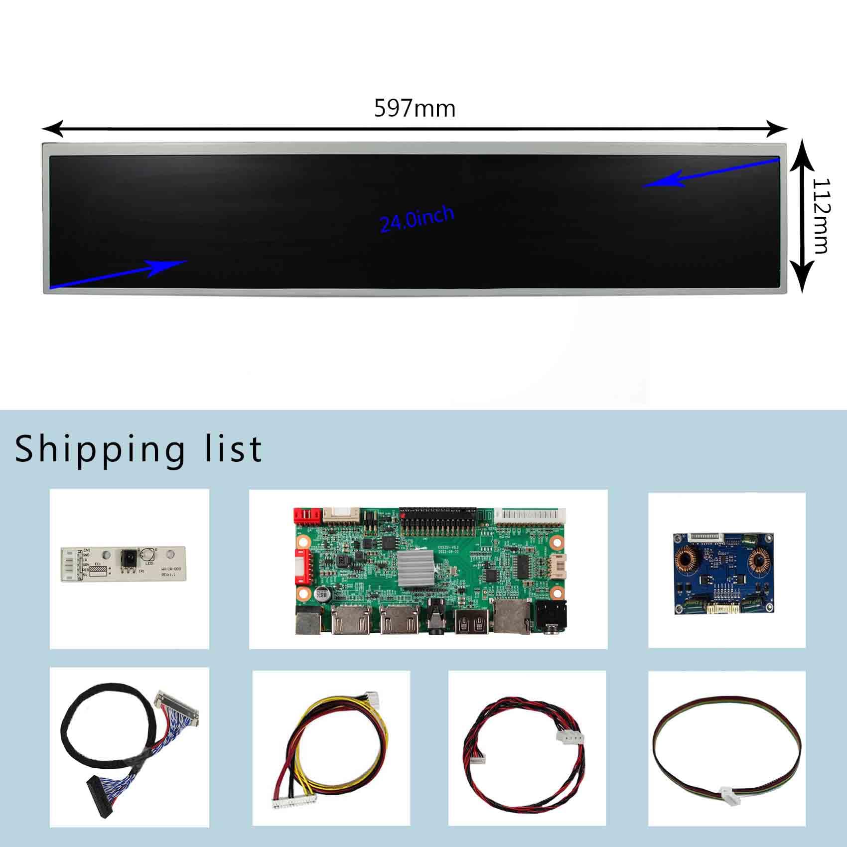 FanyiTek 24 inch 1920x360 DV240FBM-NB0 30pin IPS Stretched Bar LCD Screen and USB SD Audio LVDs Controller Board,for DIY Gaming Marquee Monitor/Supermarket Shelf Display