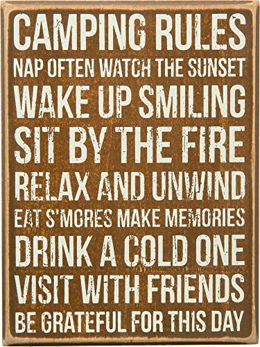 Primitives by Kathy27371 Rustic Brown Box Sign, 6 x 8, Camping Rules
