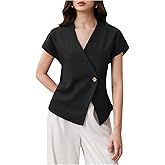 SweatyRocks Women's Wrap V Neck Button Up Blouse Dressy Casual Short Sleeve Office Shirt Tops