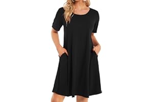 ELESCAT Womens Summer Dresses Beach Casual Loose Tshirt Floral Short Sleeve Flowy Pockets Sundresses