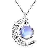 YUNKAI 925 Sterling Silver Moonstone Necklace, Lab Synthtic Moonstone June Birthstone Pendant for Women White Gold Plated, Birthday Christmas Mothers Day Jewelry Gifts for Her