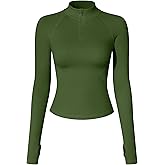 OQQ Workout Shirts Women Long Sleeve Yoga Tops Impact Half Zippy Tunics Running Shirts