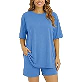 LIGHT DOT Women's 2 Piece Lounge Sets Casual Oversized Pajamas Short Sleeve Tops Biker Shorts Matching Outfits with Pocket