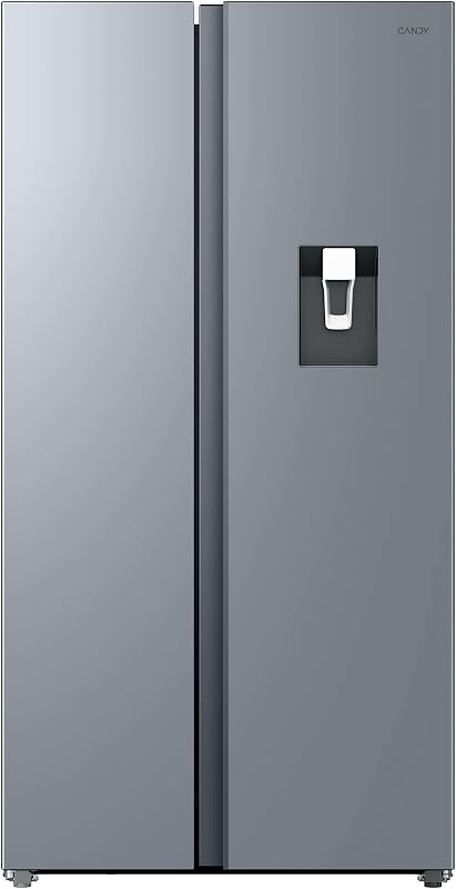 CNSQ2T918EWX, frigorífico lado a lado, 91cm de largura, capacidade de 523L, motor inversor, total sem gelo, dispensador de água, 2 gavetas para legumes, controlo digital interno, iluminação LED, 37DB, Inox