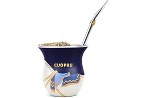 Cuopru 2025 Yerba Mate Cup with Bombillas Straw and Cleaning Brush Set, Gauchos Saddle Style, 200ml Wide Mouth Mate Gourd (Ma