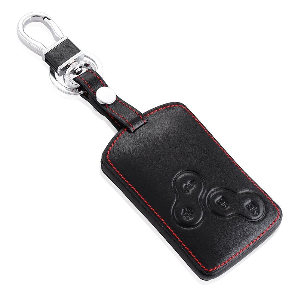 Happyit Leather Car Smart Key Cover Case for Renault Clio Scenic Megane Duster Sandero Captur Twingo koleos 4 buttons Remote Control (Black + red)