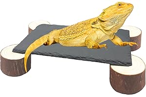 GXSDJ Bearded Dragon Basking Platform with Wooden Pile,Reptiles Hideout Cave,Turtle Basking Rock,Terrarium Habitat Decor Tank Accessories for Tortoise Lizards Snakes Chameleon Style C