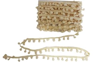 Yalulu 20Yards Mini Pom Pom Trim Ball Fringe Ribbon DIY Sewing Accessory Lace Trim for Pillow Curtains Home Decoration (Beige)