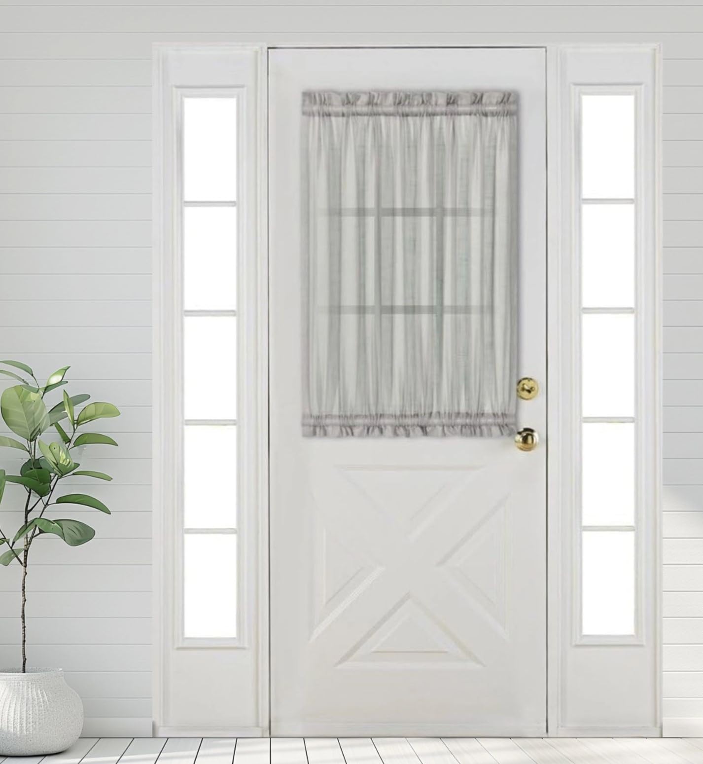 Aquazolax Thin Sheer French Door Curtain Panel Elegant Solid Voile Curtain 54x40 Inches Glass Door Drapery and Drape with Tieback - 1 Panel, Grey