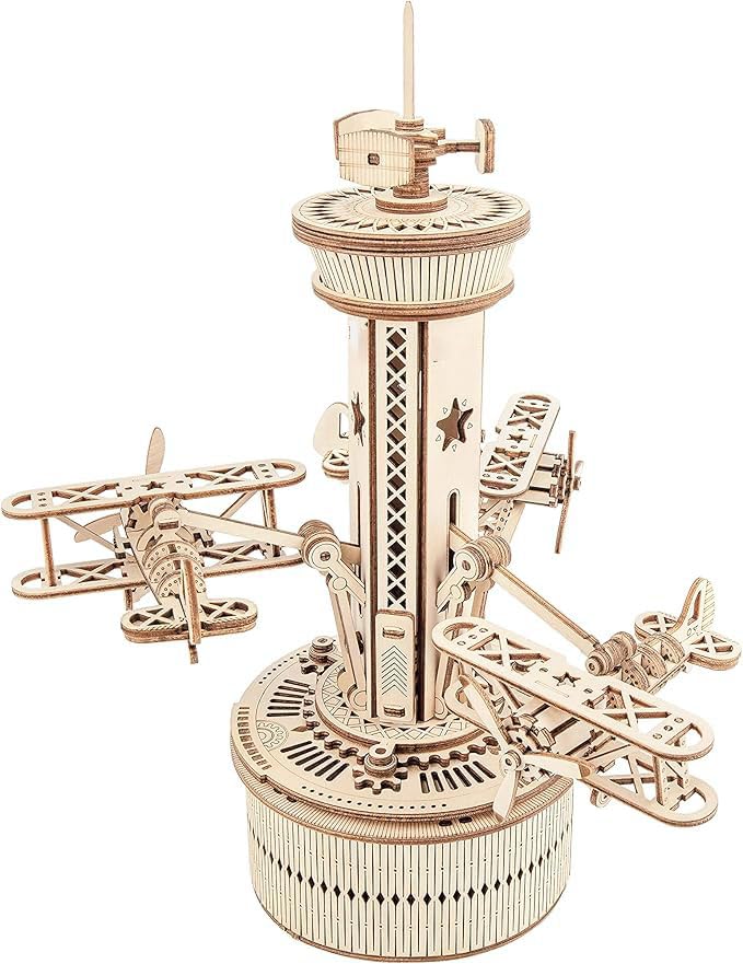 ROBOTIME Wooden Model Kits 3D Air Tower Control Puzzle Laser Cut Construction Craft for Adults to Build Your Own Kits