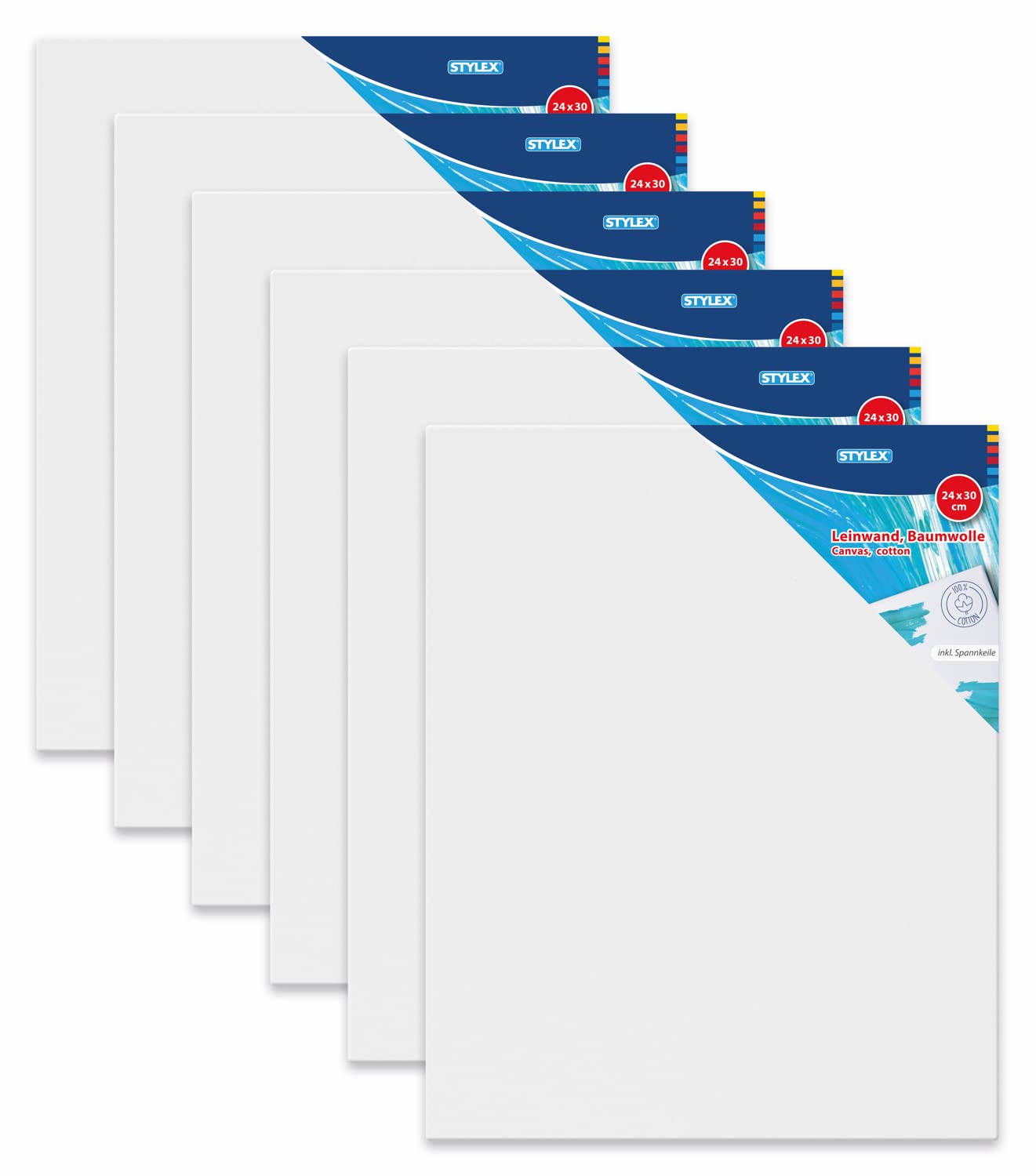 Stylex 28631-P6 Stretcher Frames 24 x 30 cm 100% Cotton Canvas Primed Back Stapled for Oil Acrylic Tempera Paints Gouache Painting Pack of 6