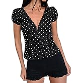 Women Y2K Fairy Button Up Shirt Cute Short Sleeve Blouse Grunge Crop Top 90S Vintage Coquette Top E-Girl Streetwear