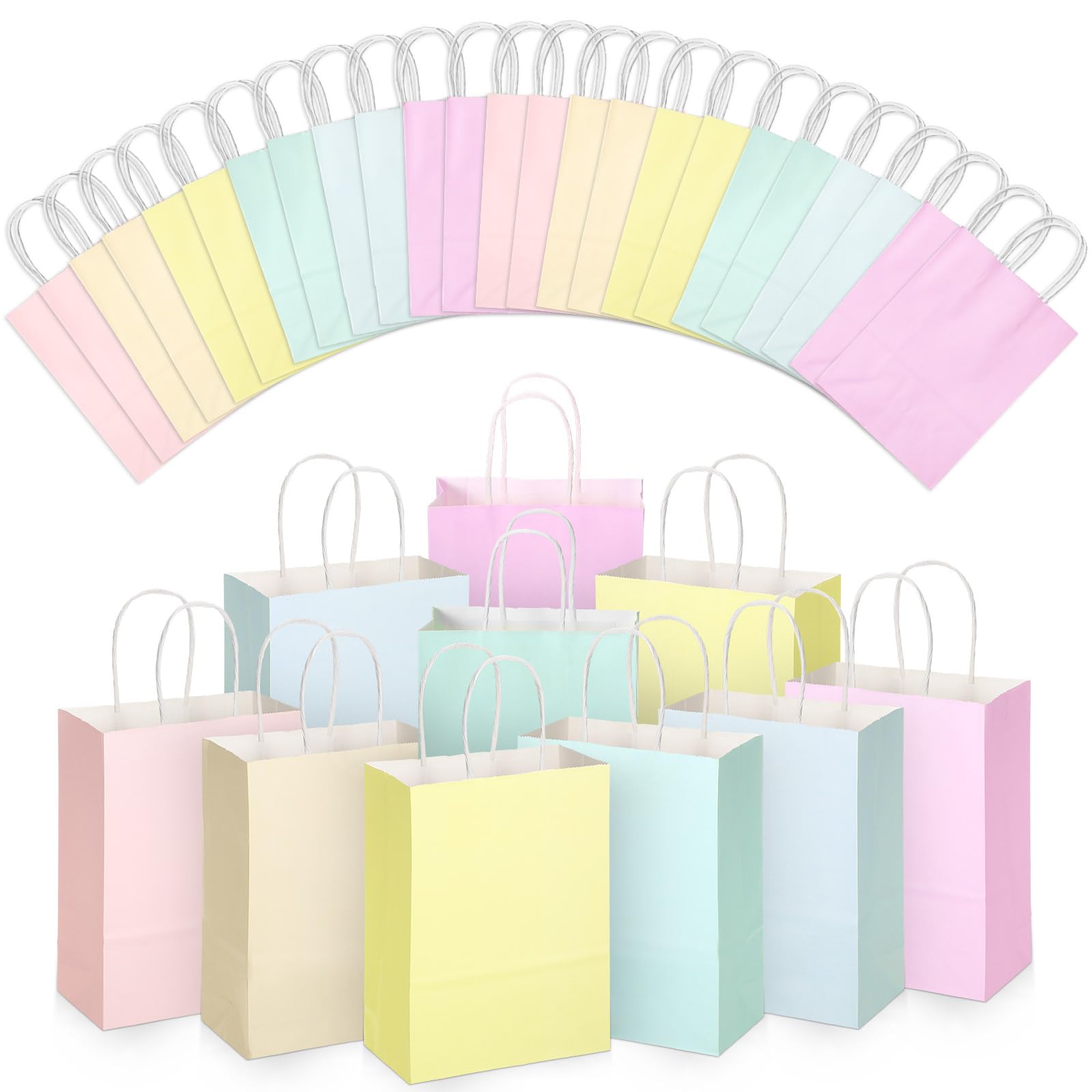 Photo 1 of 11 GREEN ONLY************* Pcs Paper Gift Bags Bulk with Handle, 6.3 x 3.2 x 8.6 Inch Assorted Colors Kraft Goodie Gift Wrap Bags for Birthday Party Favor Decor(Pastel Color)