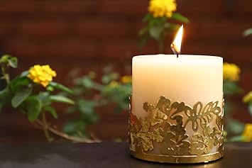 Lighthaus Candles Scented Candle Pillar Vanilla Aroma with Beautiful Gold Grid