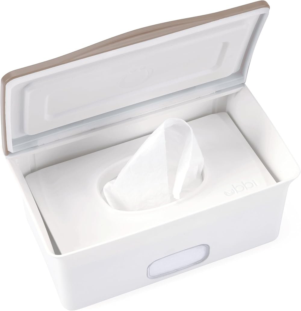 Ubbi Baby Wipes Dispenser with Weighted Plate and Seal Taupe