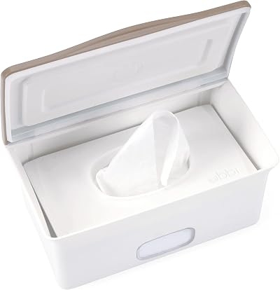 Ubbi Baby Wipes Dispenser with Weighted Plate and Seal Taupe