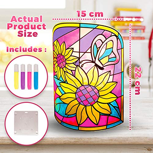 Kids Lamp DIY Kit - Make Stained Glass Nightlight with Window Paint and Circuit - Educational Arts and Crafts for Girls and Boys Ages 6 7 8 9 10 Year Old - Family Fun Activities and Children Gift - Thumbnail 5