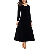 Urban CoCo Women's Elegant Long Sleeve Ruched Velvet Stretchy Long Dress