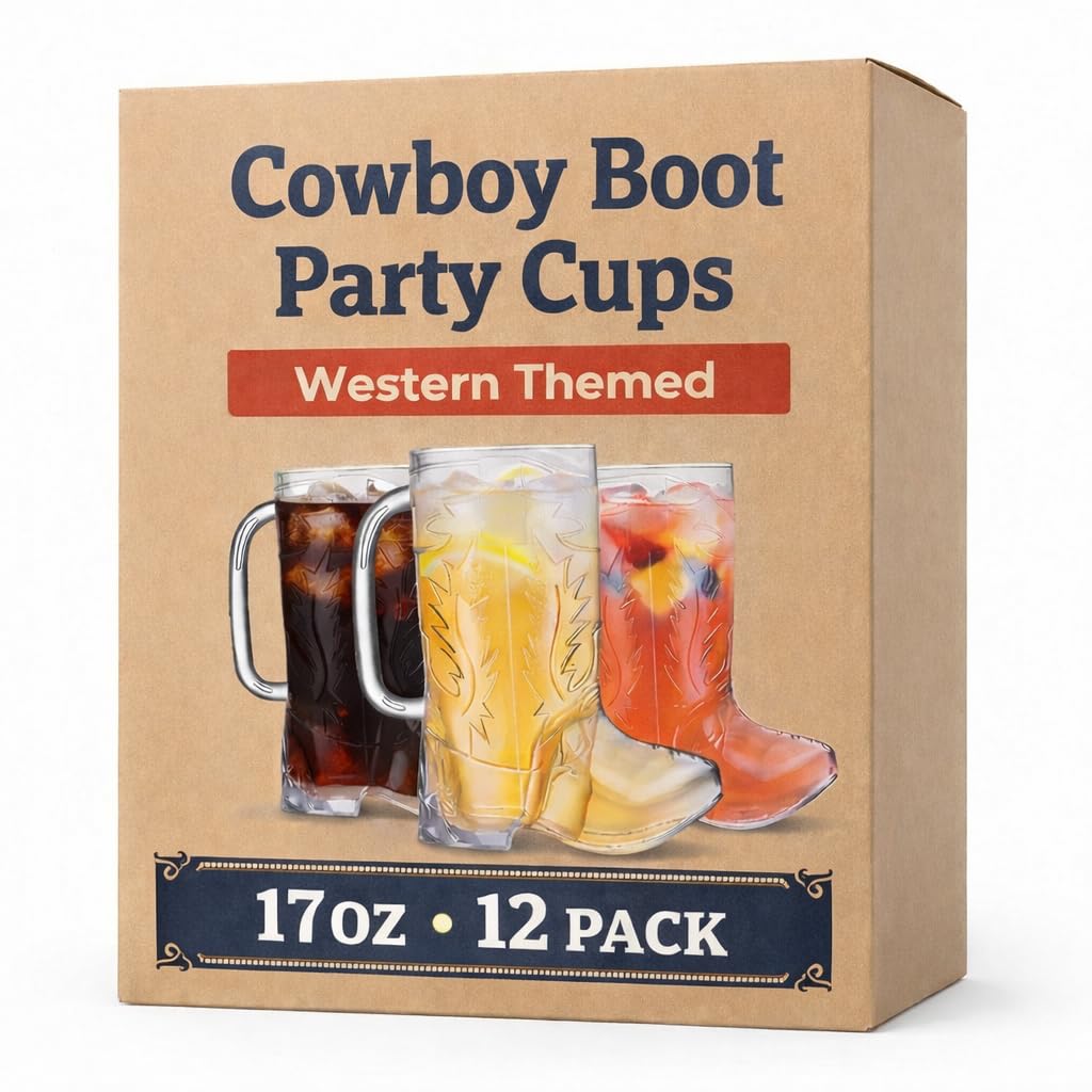 Photo 1 of *PARTIAL SET - See Clerk Notes*
JoyServe Cowboy Boot Cups - (Bulk Pack of 12) 17oz Drink Mugs, Reusable BPA-Free Plastic Drinking Mug Cups for Kids, Western Themed Rodeo Birthday Party Decorations and Supplies