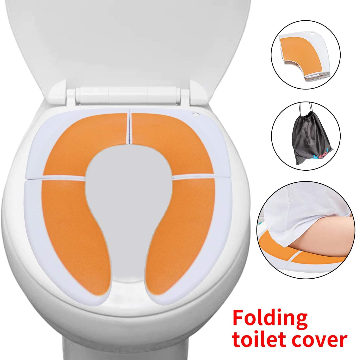 mkool Folding Large Non Slip Silicone Pads Travel Portable Reusable Toilet Potty Training Seat Covers Liners with Carry Bag for Babies, Toddlers and Kids (Orange)