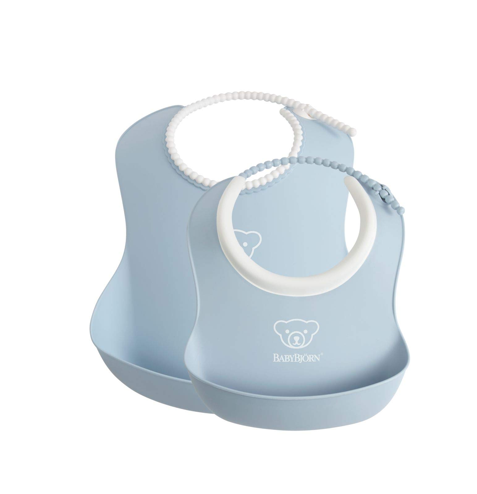 BabyBjörn Feeding Bib Set (Baby Bib + Small Baby Bib), Powder Blue
