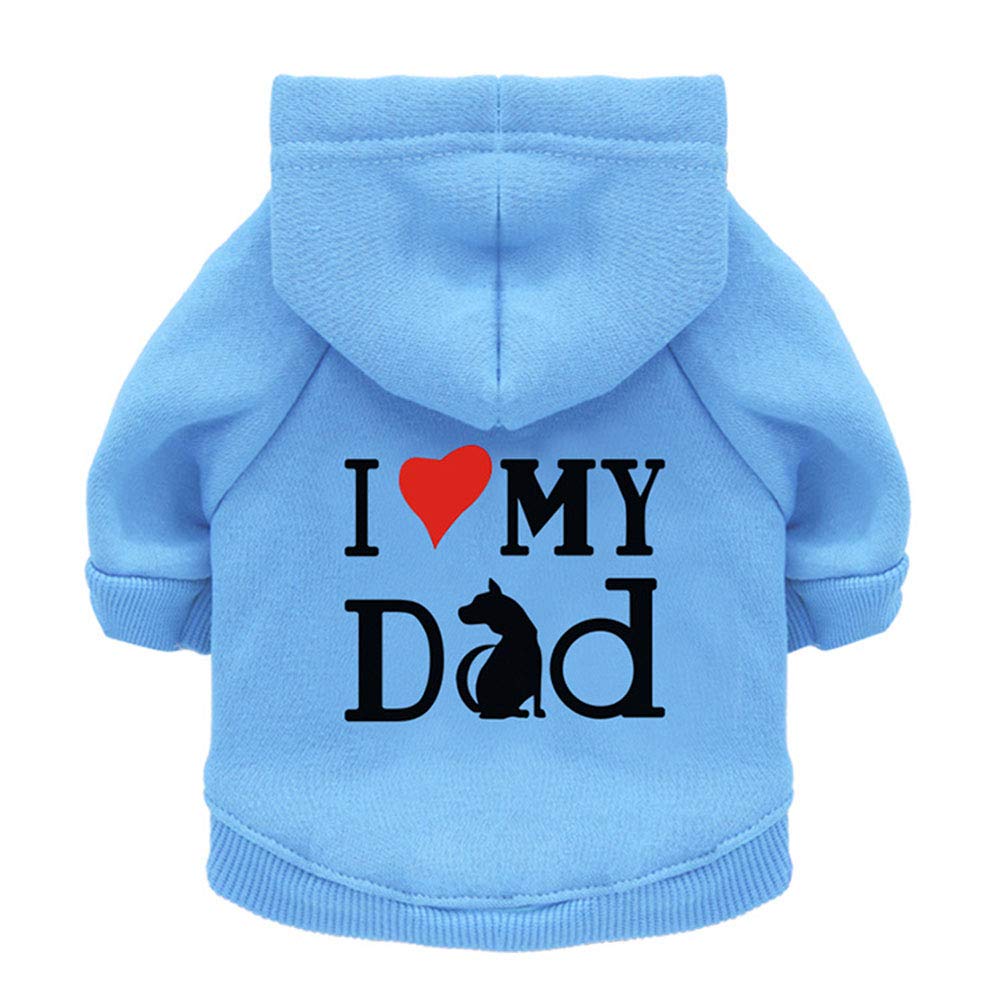 Pet Clothes, Dog Fleece Sweater Printed "I Love My Dad" Dogs Hoodies Sweatshirt Cat Costume Coat for Puppy Small Dog Medium Dog (M-Blue)