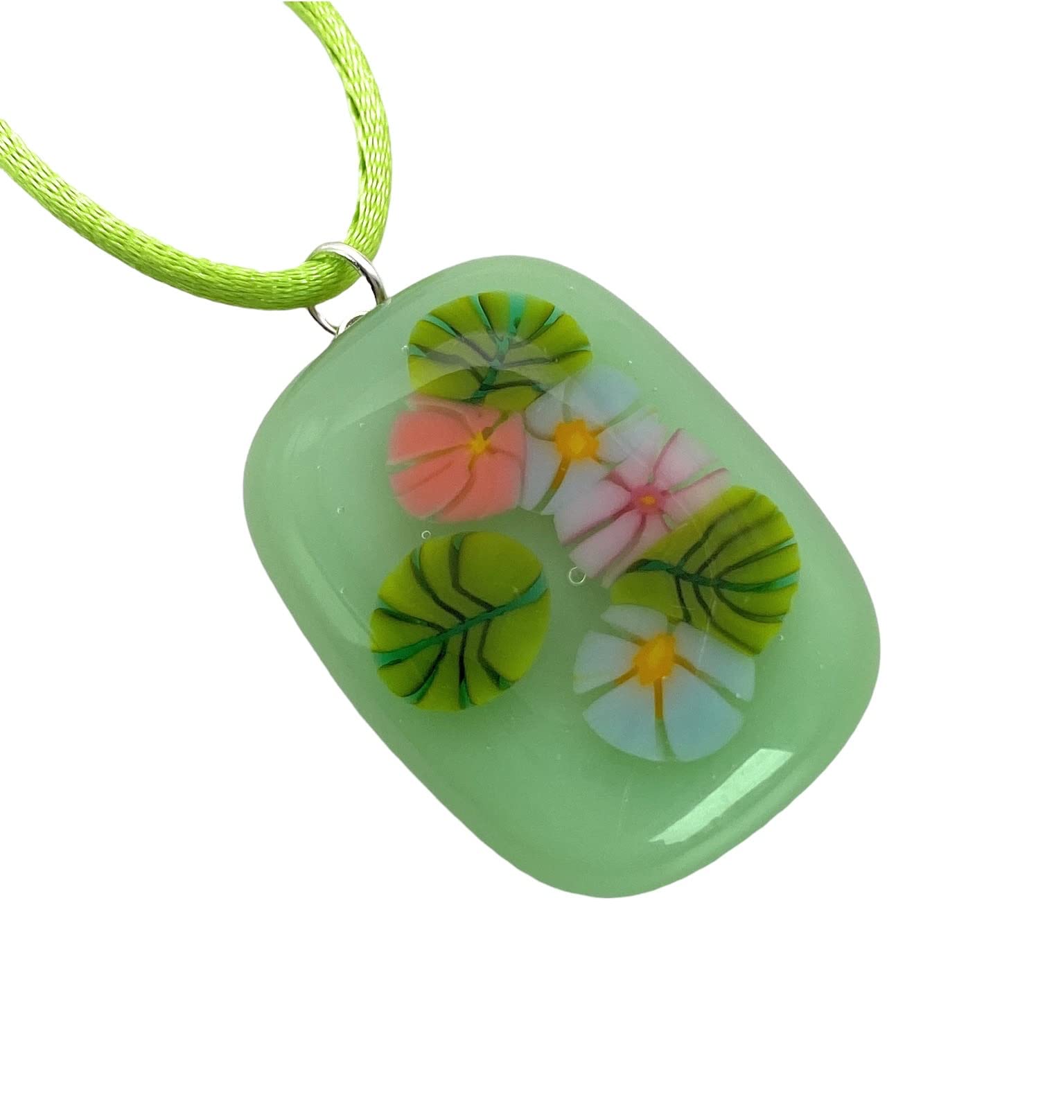 Flower Pendant, Glass Flower Pendant, Handmade Glass Pendant, Dichroic Glass Pendant, Floral Pendant, Glass Pendant, Millefiori Pendant