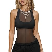 Allchic Womens Sheer Tank Tops, Sexy Mesh Halter Neck Blouses