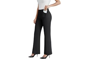DLOODA Dress Work Pants Women Business Casual Slack Trousers Stretchy Pull On Office Flare Pants with Pockets